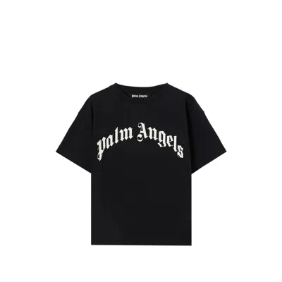 Palm Angels Curved Logo Reg T-shirt In Black