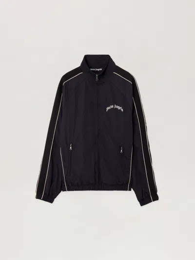 Palm Angels Curved Logo Vintage Track Windbreaker In Black