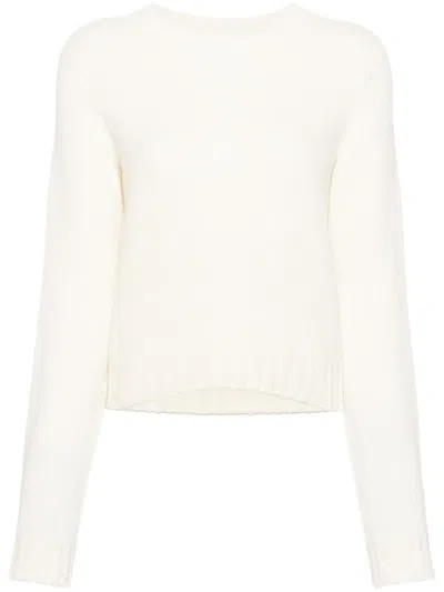 Palm Angels Short Crewneck Sweater With Gothic Text Detailing In Neutral