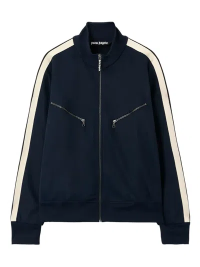 Palm Angels Curved-logo Zip-up Sweatshirt In Blue