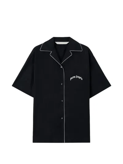Palm Angels Curved-logo Bowling Shirt In Black