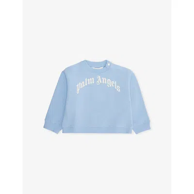 Palm Angels Babies' Curved-logo Crewneck Cotton-jersey Sweatshirt 9-36 In Blue