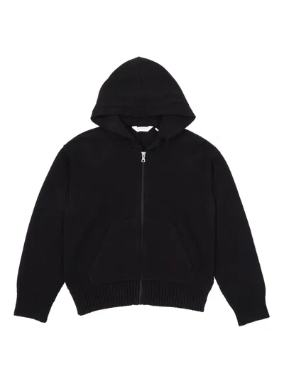 Palm Angels Kids' Curvedlogo Hoodie Knit Zipped Black - Of