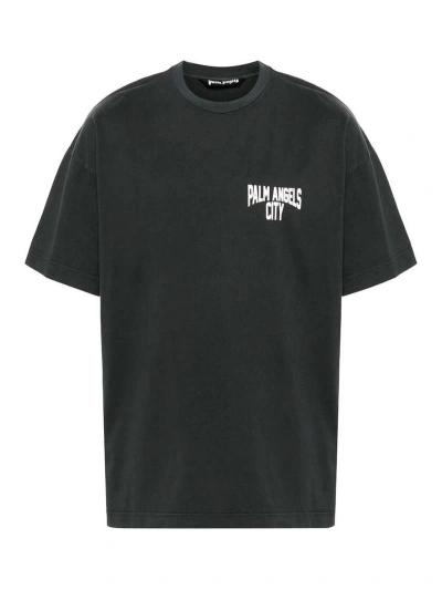 Palm Angels Dark Grey Logo Print T-shirt