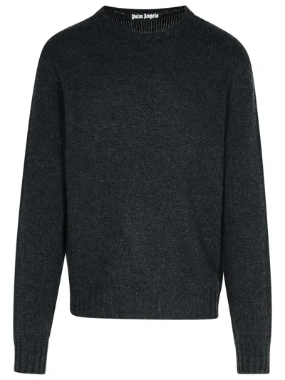 PALM ANGELS DARK GREY MERINO WOOL BLEND SWEATER