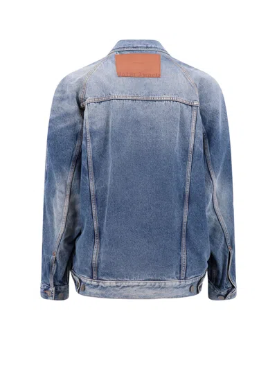Palm Angels Denim Jacket With Back Leather Logo Patch In Blue