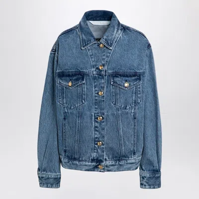 PALM ANGELS DENIM JACKET WITH JUNGLE INSERT