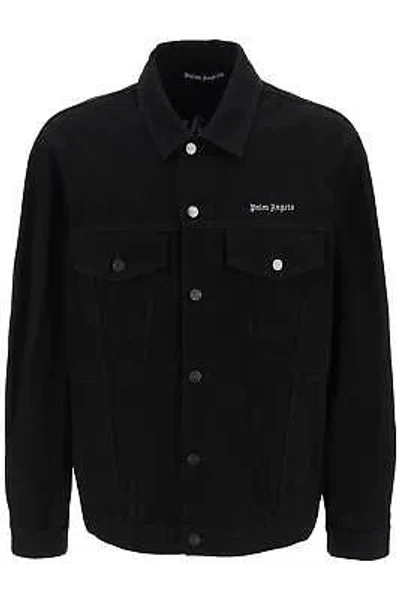 Pre-owned Palm Angels Denim Jacket With Logo Embroidery In Black