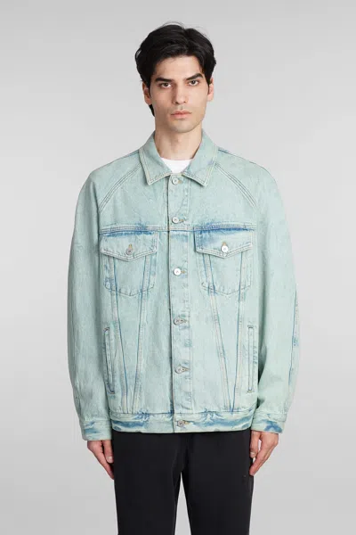 PALM ANGELS DENIM JACKETS IN GREEN COTTON