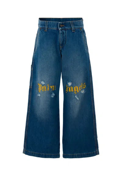 Palm Angels Kids' Denim Jeans For Boy With Logo In Blue