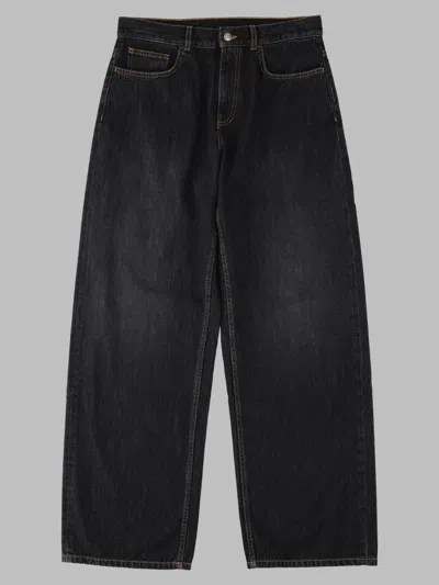Palm Angels Denim Loose-fit Curved Logo 5-pocket Mini-style Trousers In Black