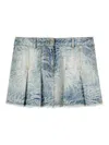 Palm Angels Denim Mini Skirt With Jacquard Palms In Blue