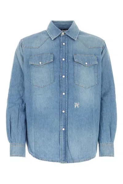 Palm Angels Denim Oversize Shirt In Blue