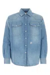 Palm Angels Denim Oversize Shirt In Light Blue