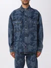 Palm Angels Printed Denim Oversize Shirt In Blue