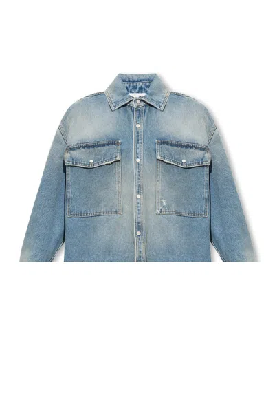Palm Angels Denim Shirt With A Vintage Effect In Blue