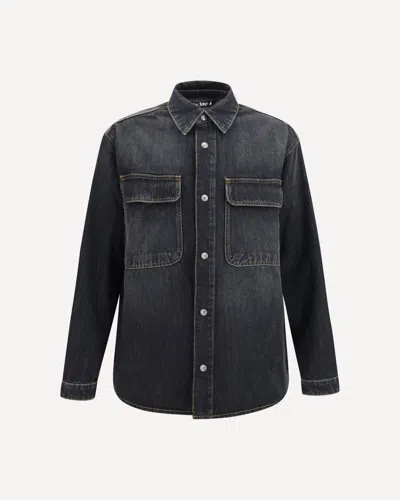 Palm Angels Denim Shirt With Back Logo In Blue