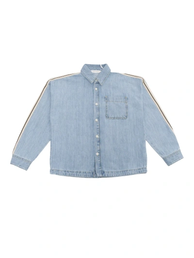 Palm Angels Denim Shirt With Logo In Blue