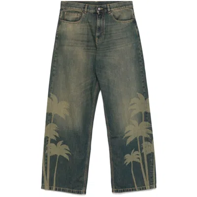 Palm Angels Laser-palms Jeans In Blue/brown