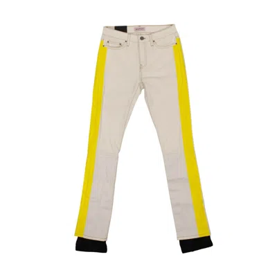 Palm Angels Denim Yellow Stripped Stretch Jeans - White In Beige