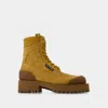 Palm Angels Chunky Sole Combat Boots In Beige