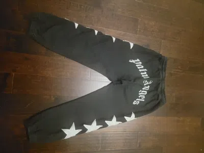 Pre-owned Palm Angels Distress Leather Star Patch Black Sweatpants