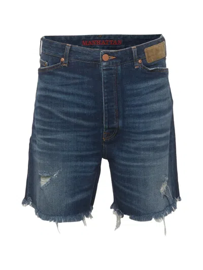 Pre-owned Palm Angels Distressed Denim Shorts In Blue