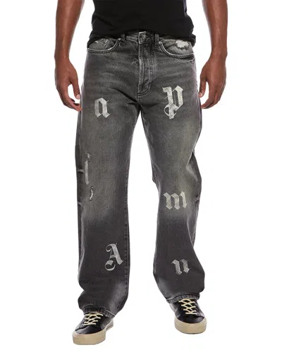 Palm Angels Distressed Letter Jean In Black