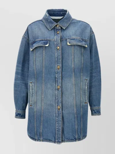 Palm Angels Distressed Logo Jacket Featuring Pockets In Blue