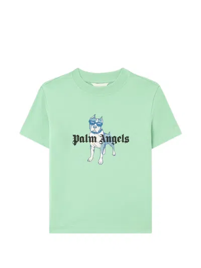 Palm Angels Kids' Dog Graphic T-shirt In Green