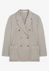 Palm Angels Beige Double-breasted Cotton Jacket Women In Gray
