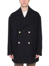 Palm Angels Embroidered Sleeve Double-breasted Coat With Gold Buttons In Black
