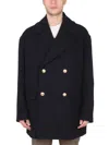 Palm Angels Embroidered Sleeve Double-breasted Coat With Gold Buttons In Black