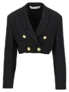 Palm Angels Double-breasted Cropped Blazer With Gold Button Accents In Black