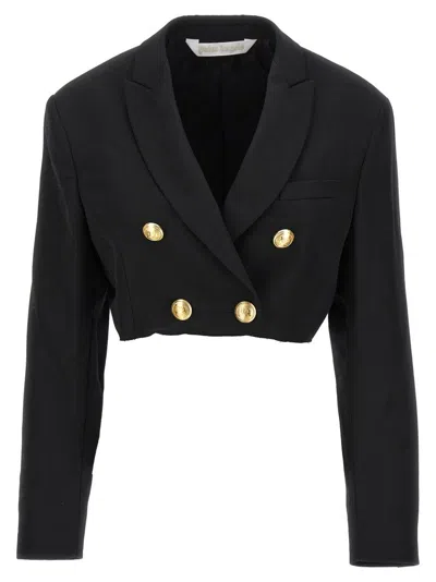 PALM ANGELS DOUBLE-BREASTED CROPPED BLAZER WITH GOLD BUTTON ACCENTS