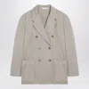 Palm Angels Beige Double-breasted Cotton Jacket Women In Gray