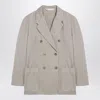 Palm Angels Beige Double-breasted Cotton Jacket Women In Gray