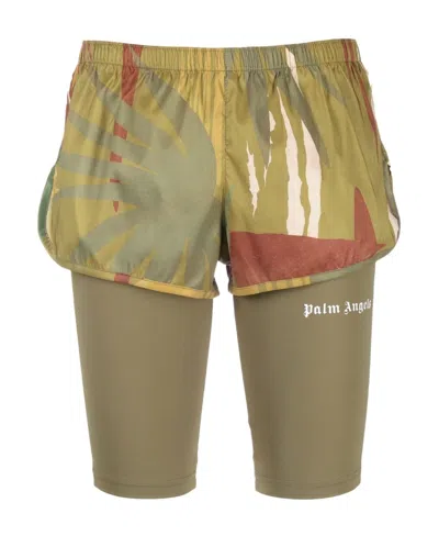 Palm Angels Double-layer Jungle-print Shorts In Brown