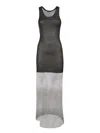 Palm Angels Double Layer Mesh Long Dress In Black