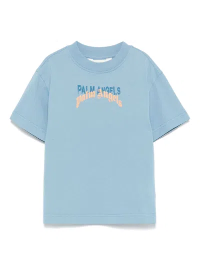 Palm Angels Kids' Double-logo T-shirt In 蓝色