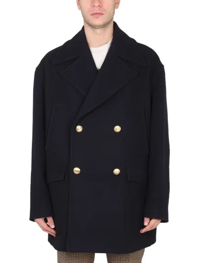 Palm Angels Double-breasted Coat In Black