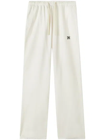 Palm Angels Drawstring Cotton Trousers In White