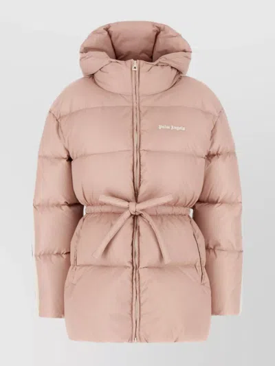 Palm Angels Drawstring Waist Nylon Down Jacket In Pink