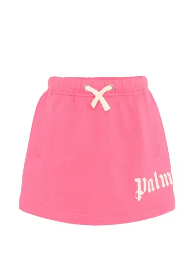 Palm Angels Kids' Drawstring-waistband Logo-print Skirt In Pink