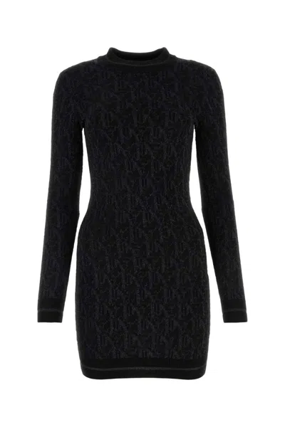 Palm Angels Monogram Jacquard Mini Dress In Black