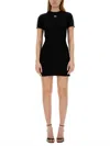 Palm Angels Monogram Ribbed Dress With Frayed Edges In Black