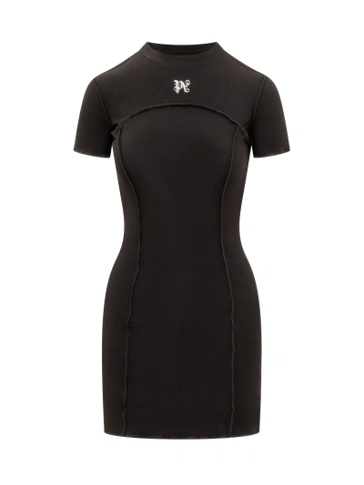 Palm Angels Dress With Pa Monogram In Black Off White