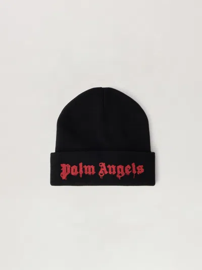 Palm Angels Dripping Logo Beanie Hat In Black
