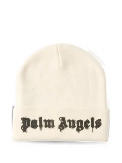 Palm Angels Dripping Logo-intarsia Beanie Hat In White