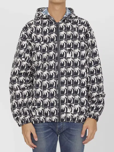 Palm Angels Dripping Palm Lightweight Hooded Jacket In Black